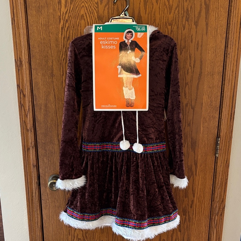 Target Women's Dark Brown Faux Fur Eskimo-Style Dress with White Trim